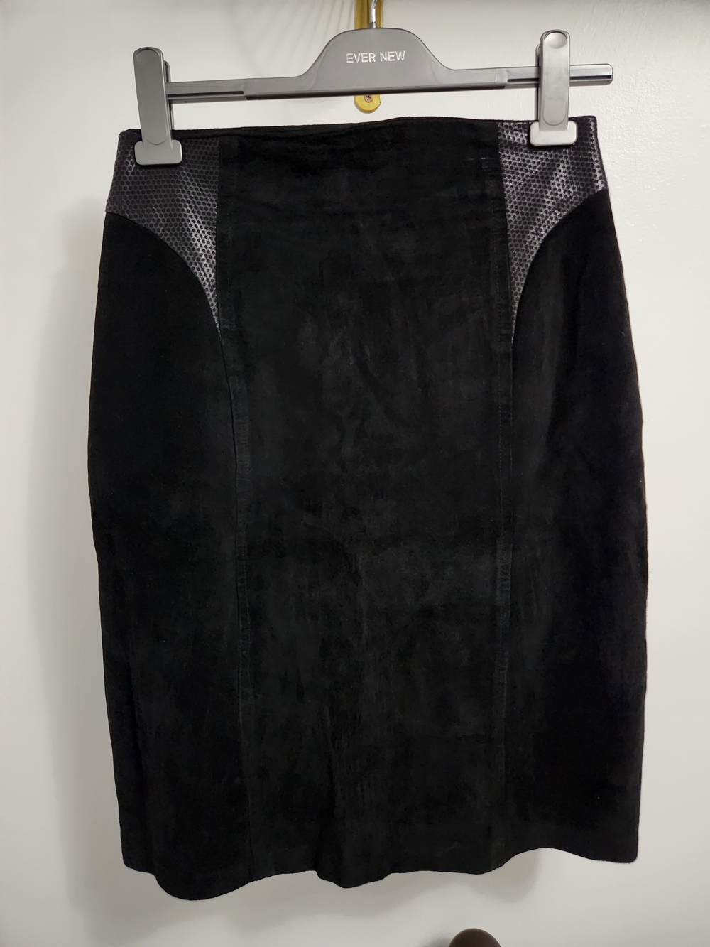 Vintage Danier Black Suede Pencil Skirt with Textured Side Panels